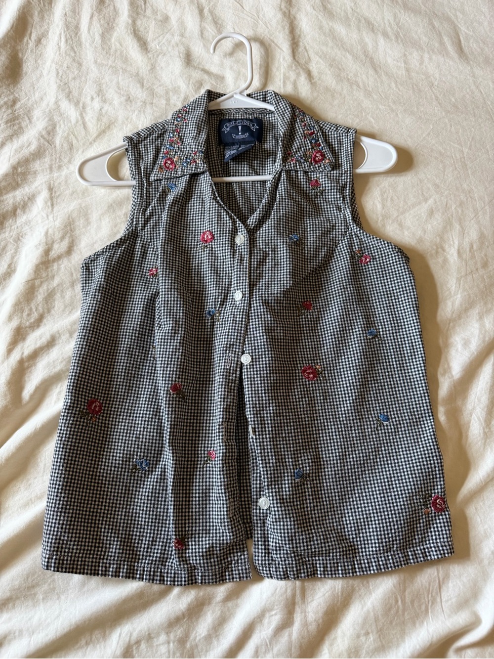 Gingham Floral Button Up Tank Top